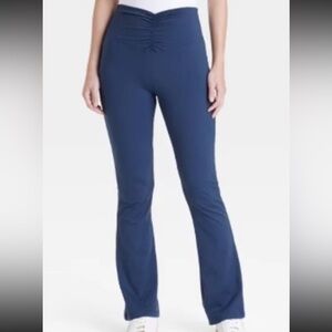A New Day Navy Blue Activewear Yoga Pants Flared Ruched Front Size L